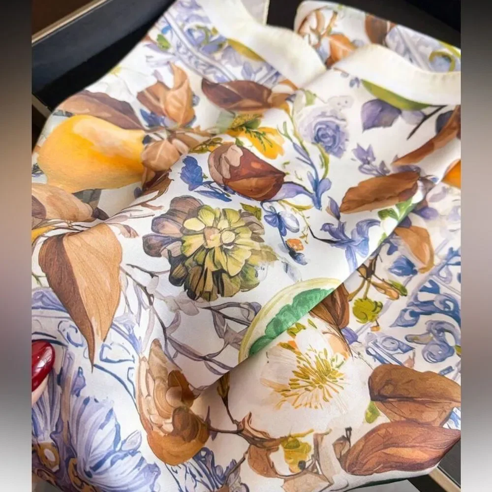 Floral and lemon Print Scarf N1380